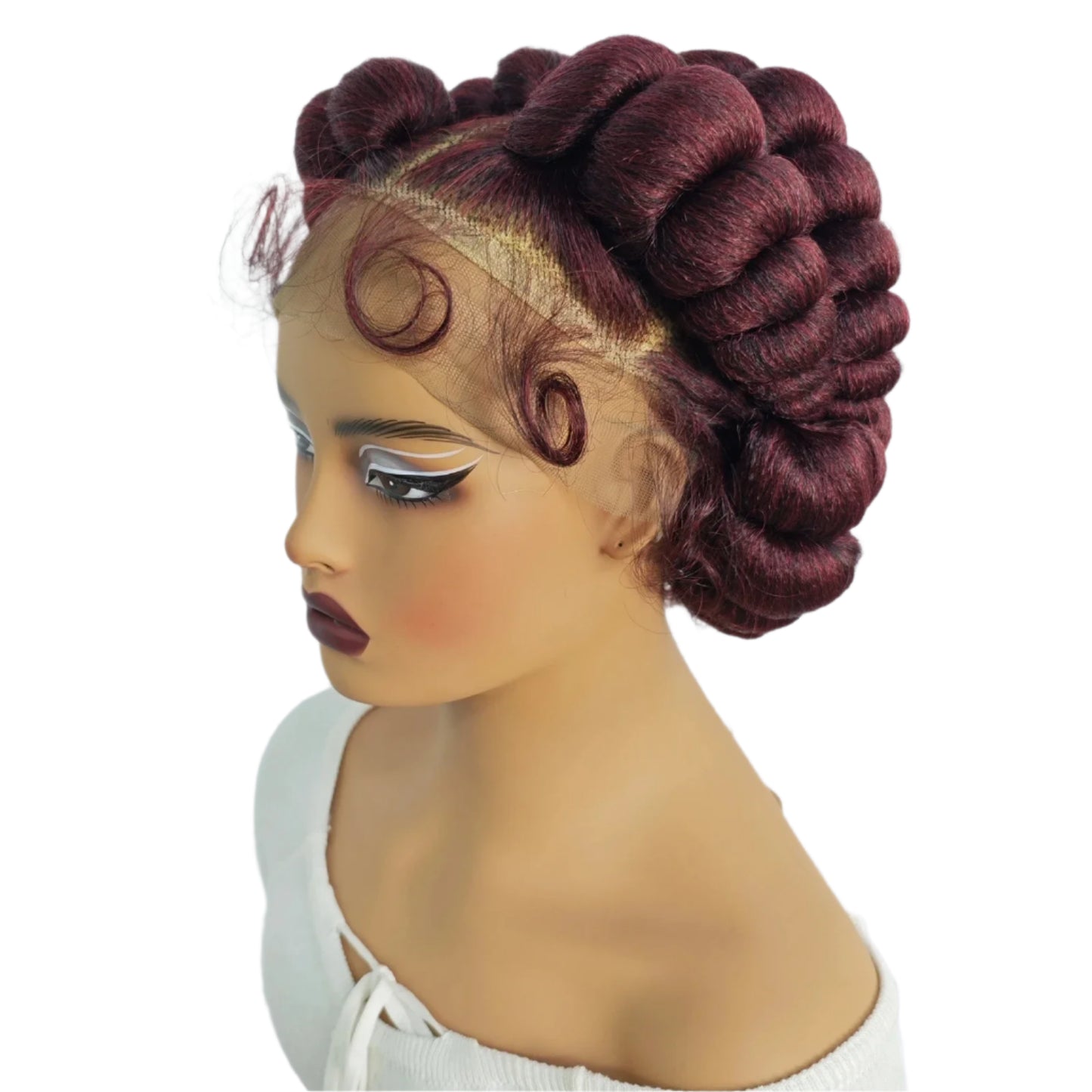 Ginger Orange Bantu Knotless Braids Wig | Short Cute Handmade | Full Lace Luxegan