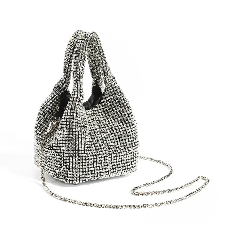 Shiny Crystal Clutch Purse Bucket Shoulder Bag Rhinestone Handmade Purses and Handbags | Luxury Designer Evening Clutch Bag Purse Luxegan