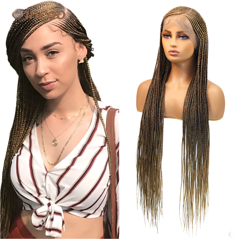 36" Cornrow Braided Wig | Full Lace Front Wig | Blonde Box Braids | Side Part | Synthetic Hair