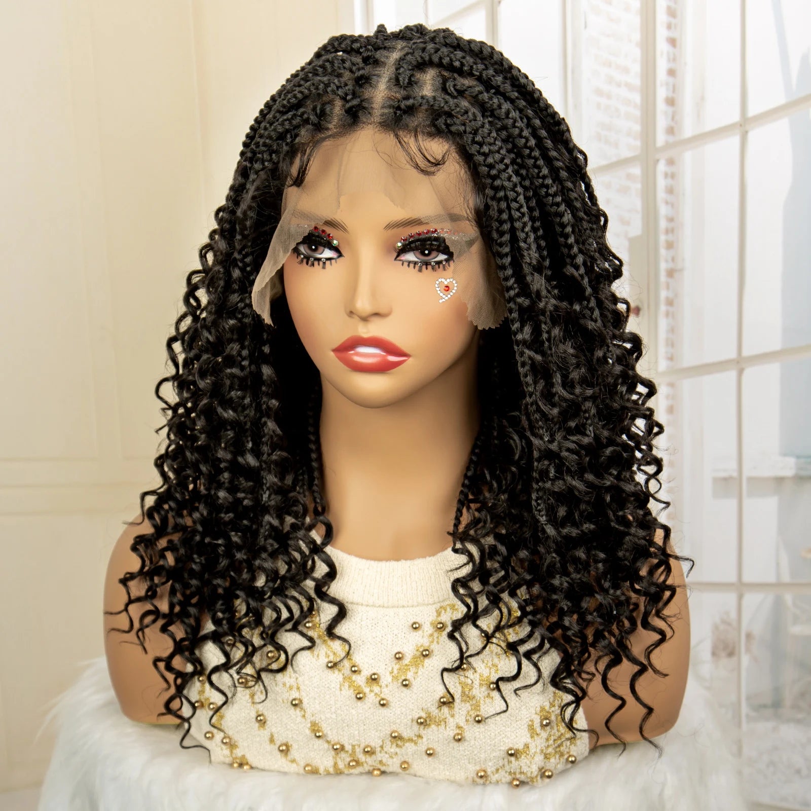 Curly Braided Wig | Boho Box Braids | Full Lace Wig | Knotless Braids | Brown Wig | Synthetic Hair | Black Women
