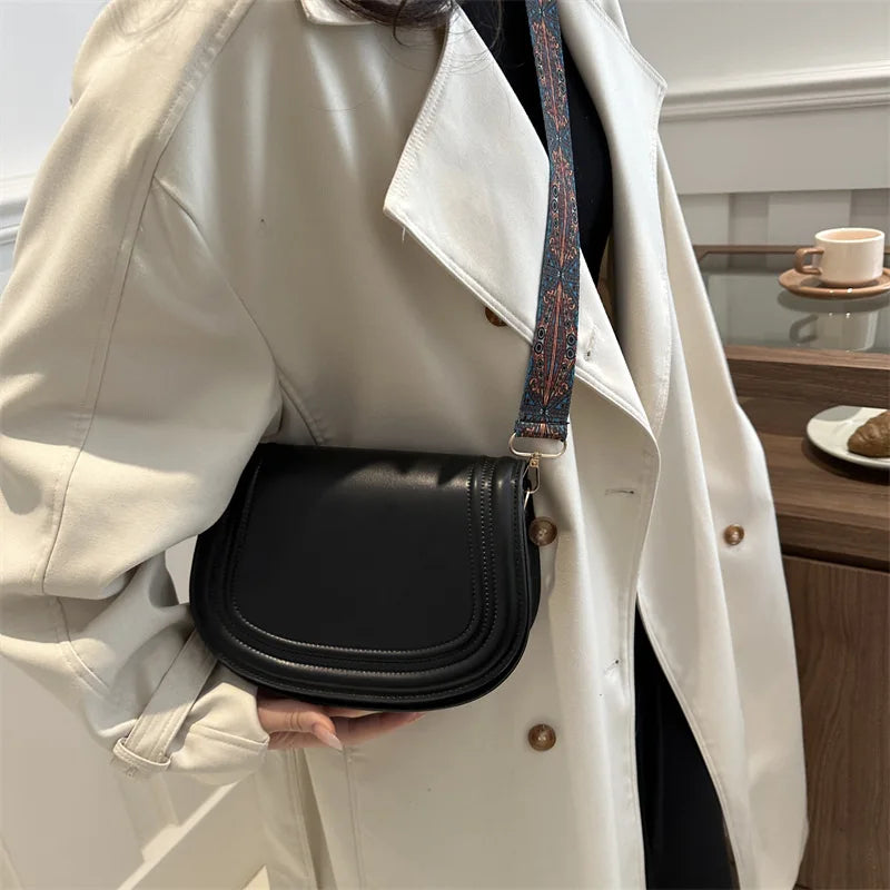 Designer Saddle Bag | Wide Strap Flap Crossbody Purse Luxegan