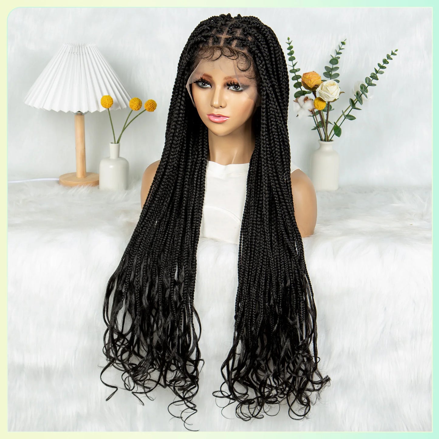 34" Water Wave Knotless Box Braids Wig | Full Lace | Baby Hair | Easy Style Luxegan