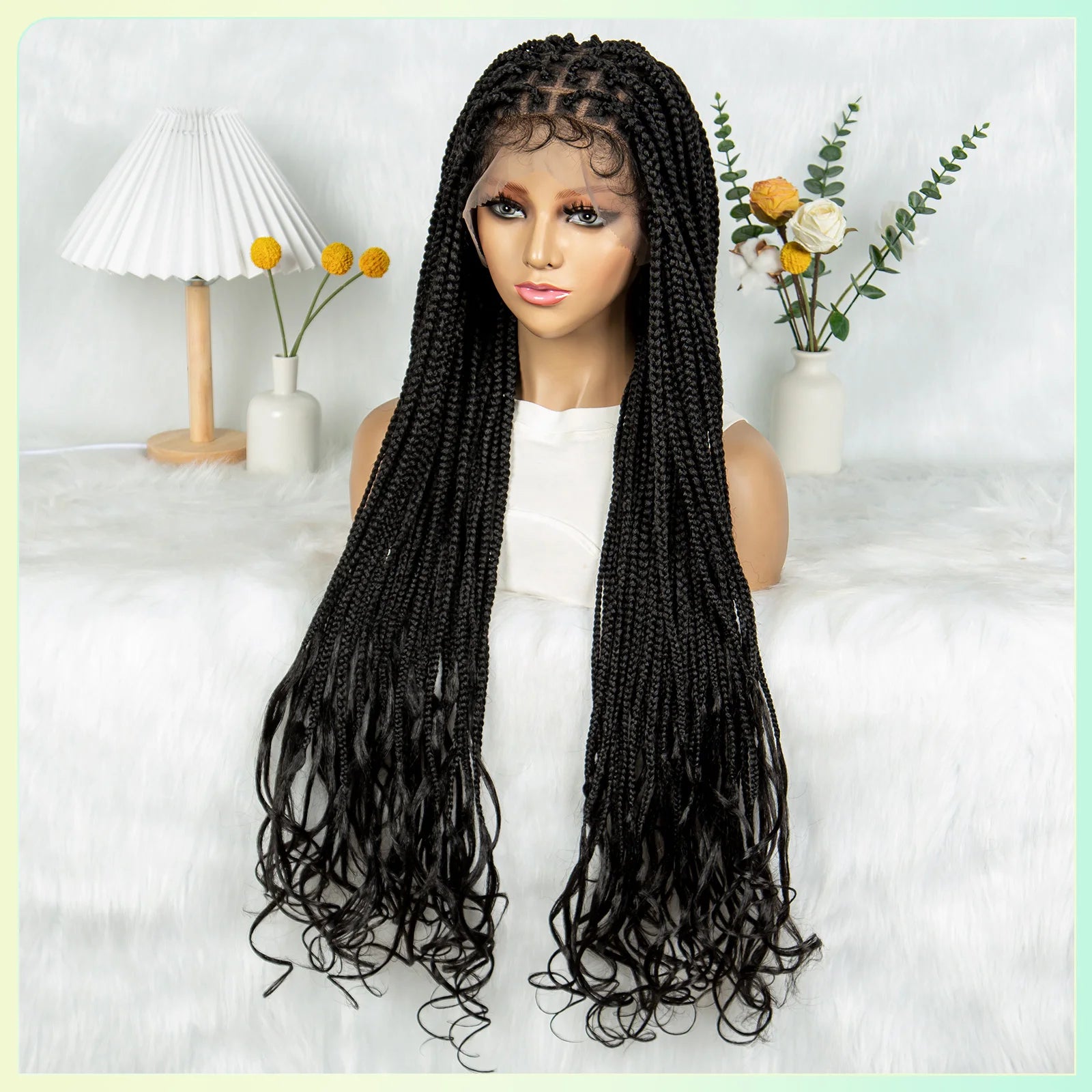 34" Water Wave Knotless Box Braids Wig | Full Lace | Baby Hair | Easy Style Luxegan