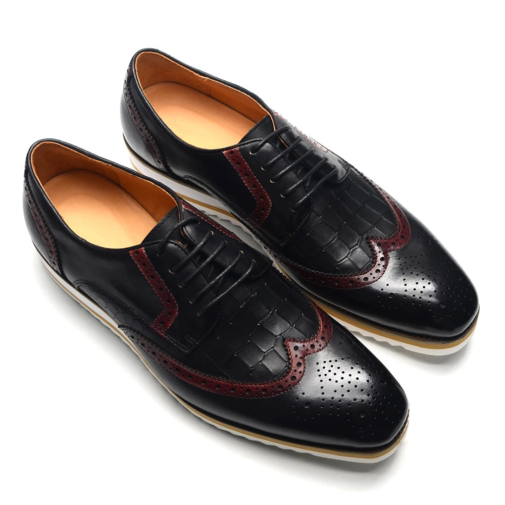 Italy Men's Wingtip Derby Shoes | Classic Modern Color Block Oxfords (Height Increasing, Genuine Leather) Luxegan