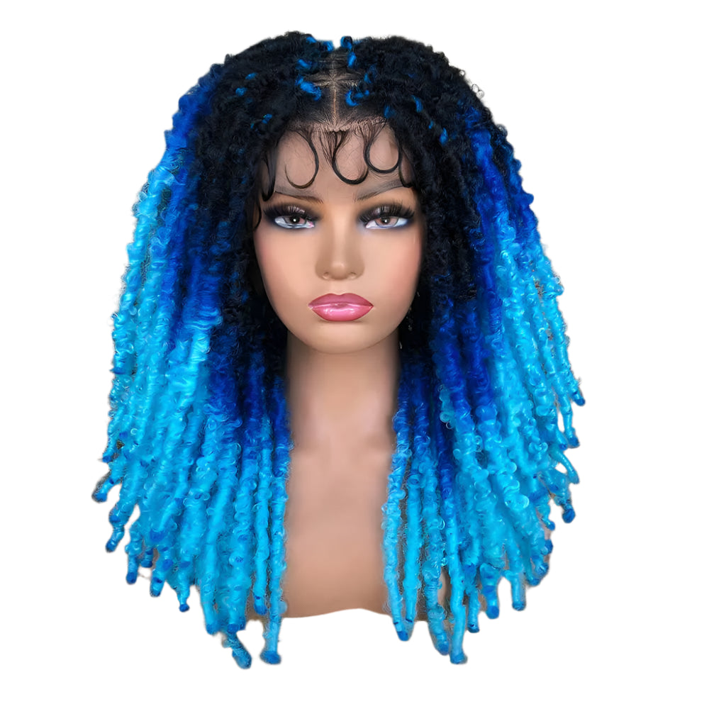 Blue Butterfly Locs Full Lace Braided Wig | 20" Faux Locs | Crochet Hair | Synthetic Braids | Women
