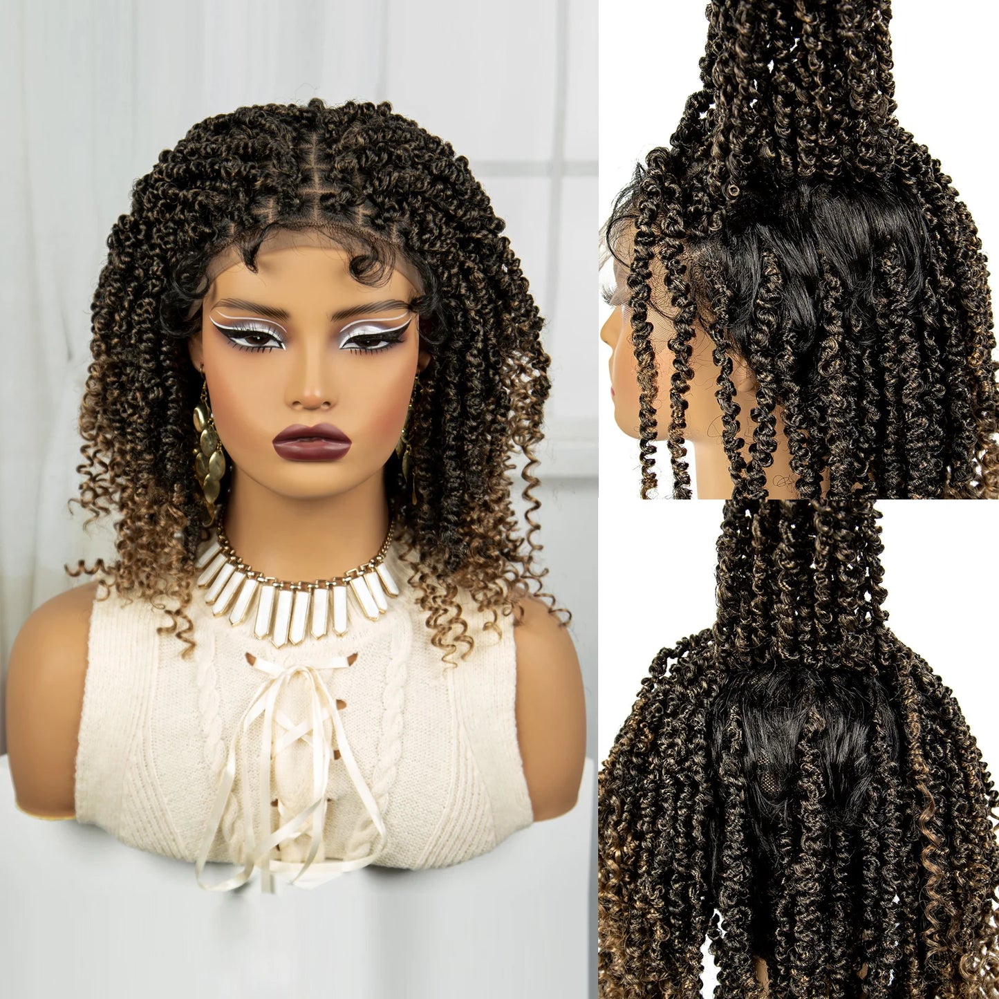 Short Knotless Box Braids Wig with Curly Ends | Handmade Lace Front Bob Luxegan