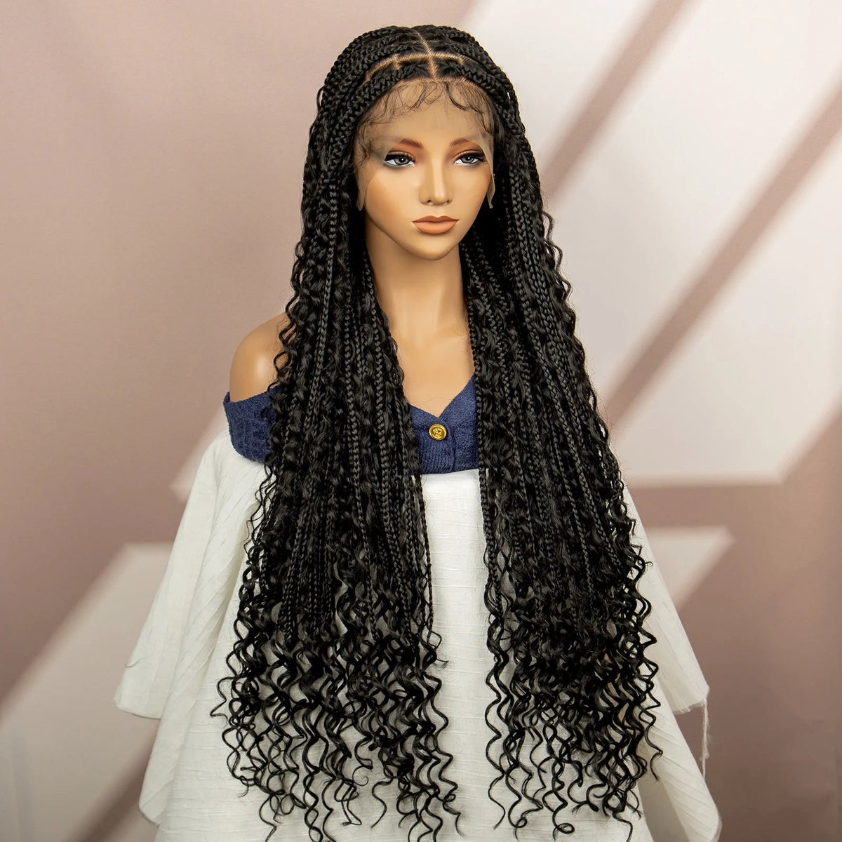 Synthetic Full Lace Bohemian Box Braided Wigs with Baby Hair Boho Box Braided Wigs Curly Hair Full Lace Front Wigs Luxegan