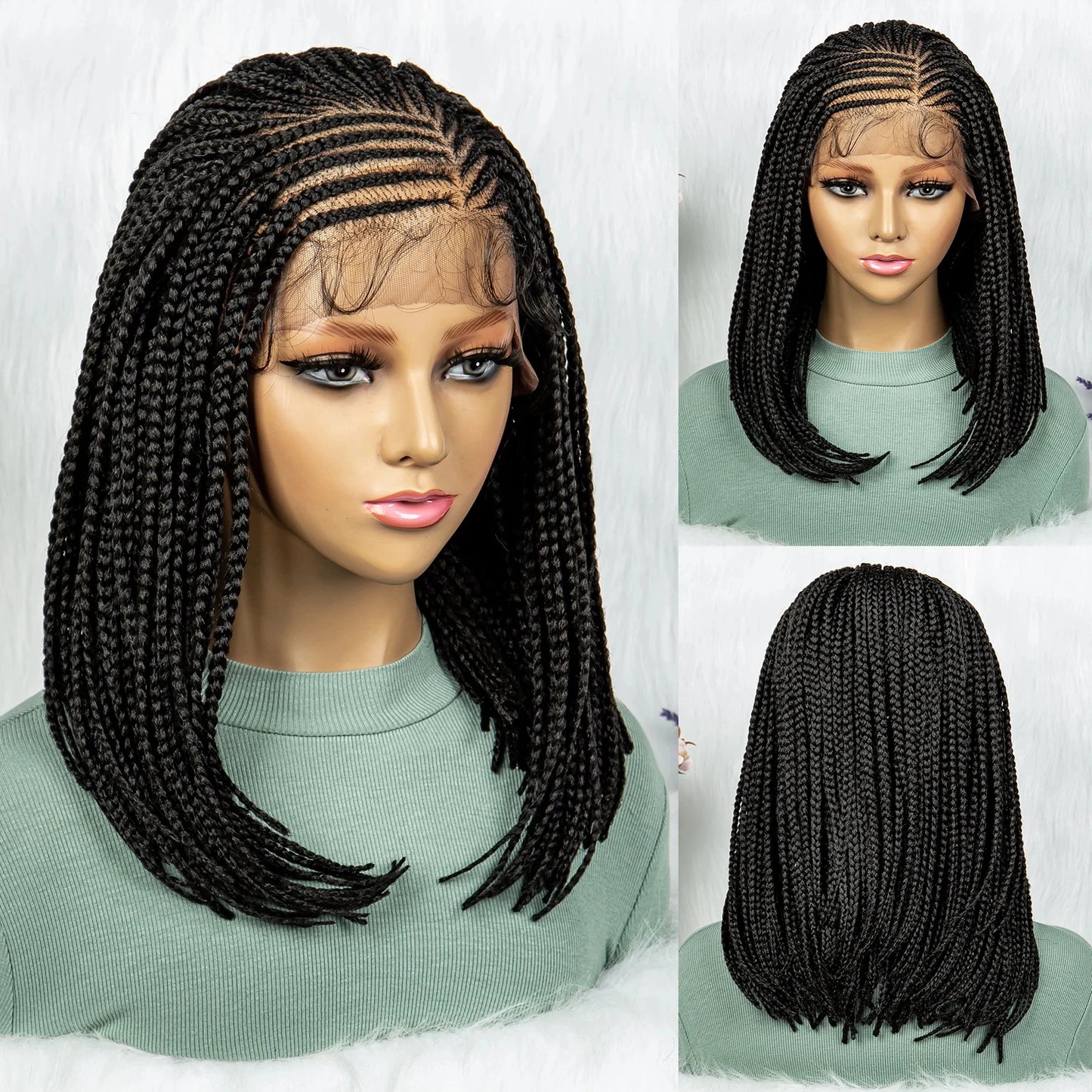 16" Short Knotless Box Braids Bob Wig | Lace Front | Afro Braided Hair Luxegan