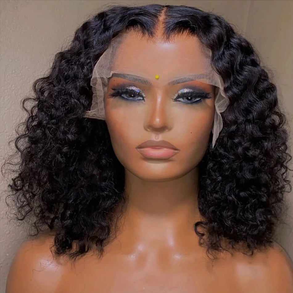 16 Inch Loose Water Wave Malaysian 13x4 Lace Front Wig Short Bob Wet & Wavy Glueless 4x4 Closure