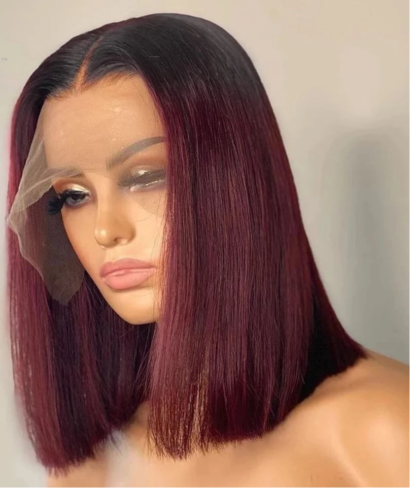 Wine Red Ombre 1B-99J Straight Bob Wig | 13x4 Transparent Lace Front Brazilian Human Hair Luxegan