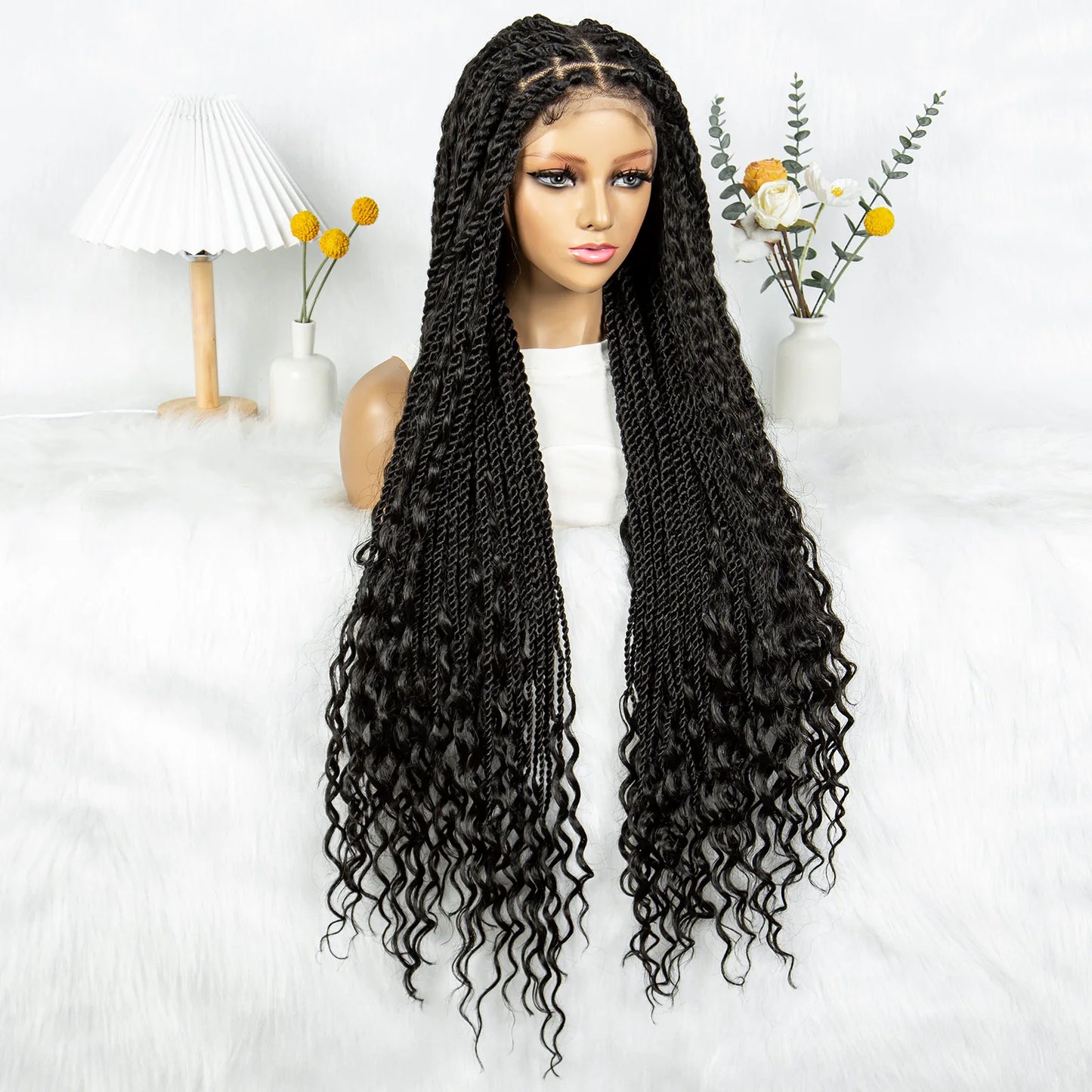Braided Wigs Knotless Synthetic Box Braided Wigs Full Lace Curly Dreadlocks Wigs Long Length Hair Wig for Black Women