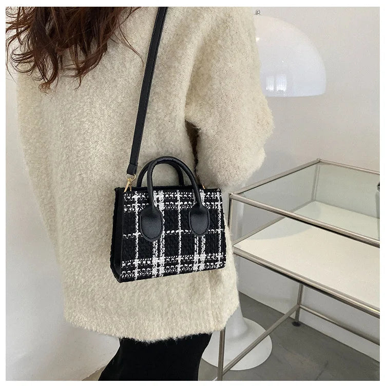 Women's Mini Handbag & Ladies Pouch | Fashion Check Pattern Shoulder Bag & Crossbody Messenger Bag (Lightweight Simple Elegant Tote) Luxegan