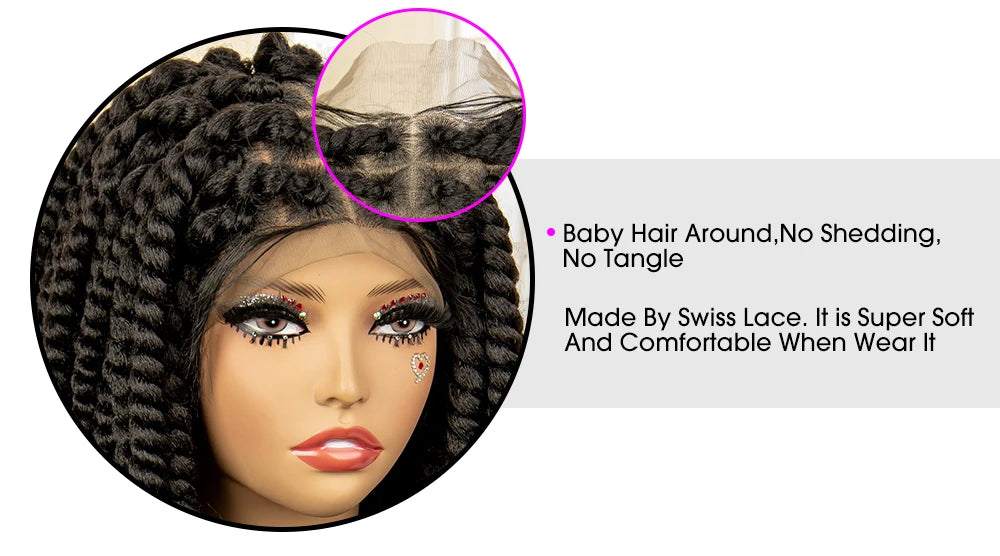 16 Inch Brown Twisted Braided Bob Wig | Full Lace | Kanekalon Fiber | For Black Women - Luxegan