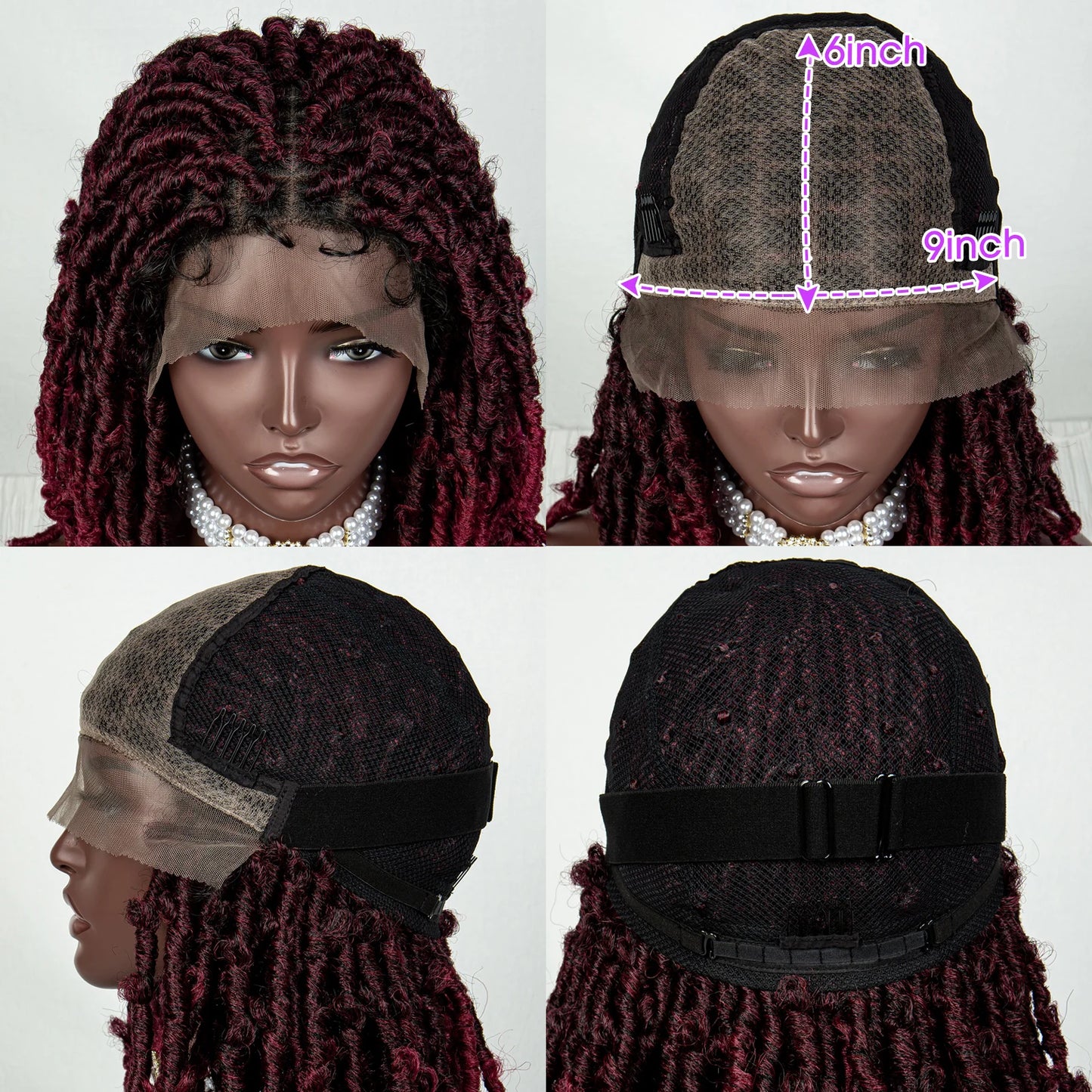 Burgundy Butterfly Locs Wig | 9x6 Lace | Short Box Braided Faux Locs | 16" Synthetic Hair | Knotless Braids