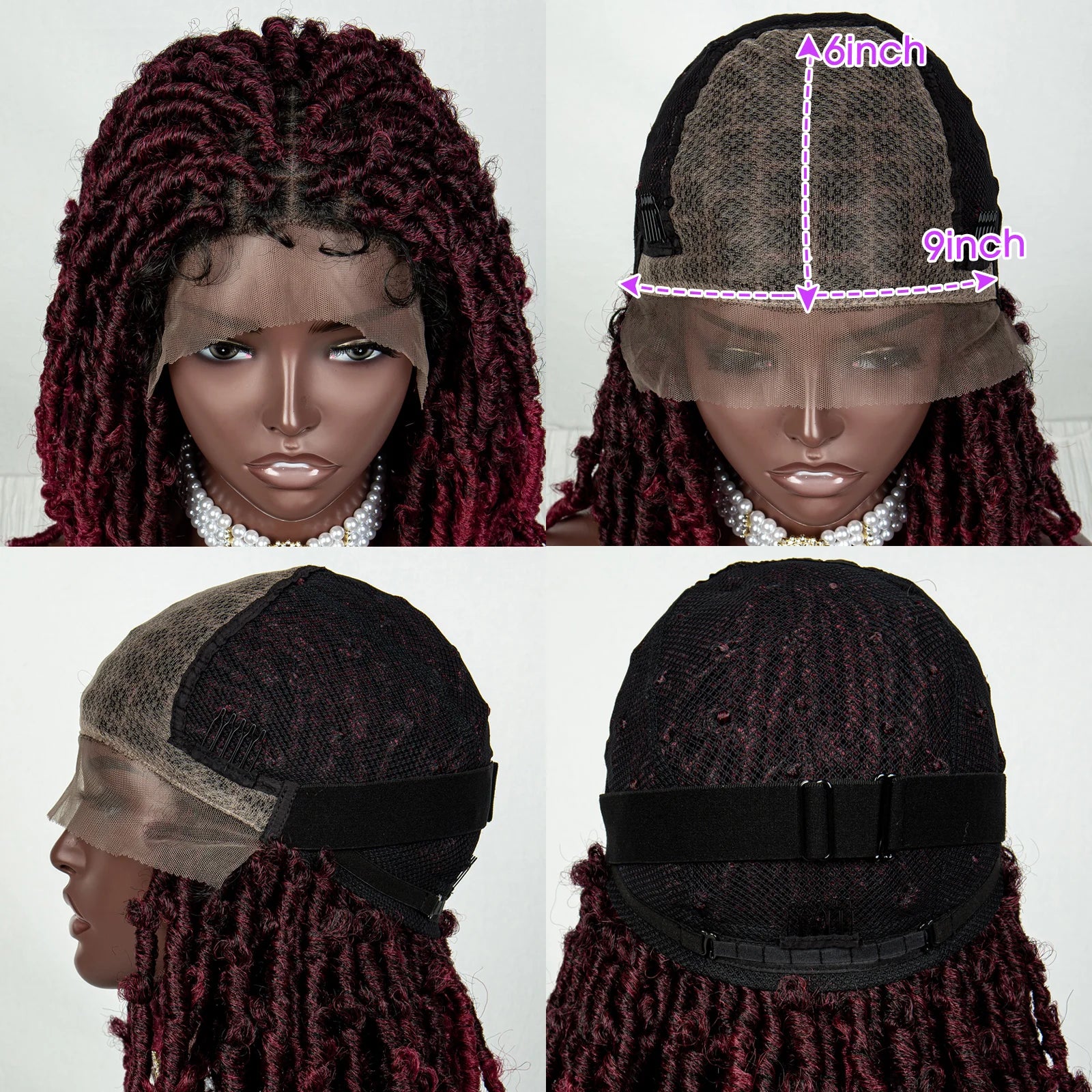 Burgundy Butterfly Locs Wig | 9x6 Lace | Short Box Braided Faux Locs | 16" Synthetic Hair | Knotless Braids