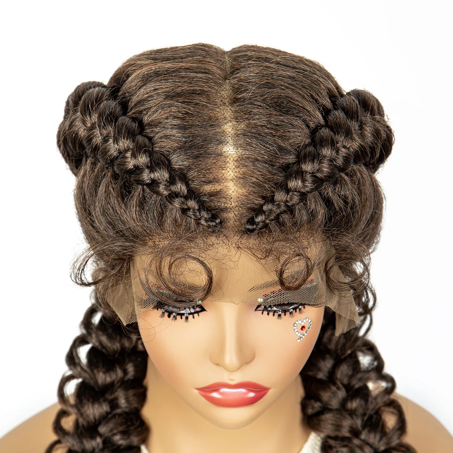 1B/30 Dark Brown Dutch Box Braids Wig | Synthetic Lace Frontal | Fishtail Braids | With Baby Hair | For Black Women