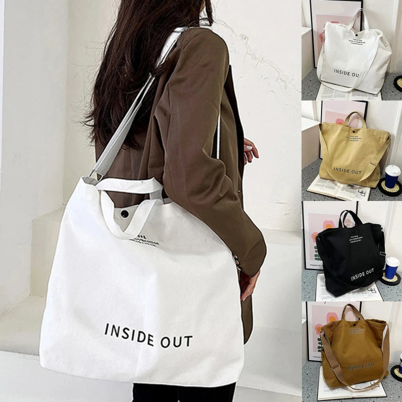 High-Quality Women’s Canvas Shoulder Bag | Sophisticated Cotton Cloth Shopping Bag | Elegant Large Tote for Students & Girls | Fashion-Forward Solid Color Book Bag with Secure Zipper Luxegan
