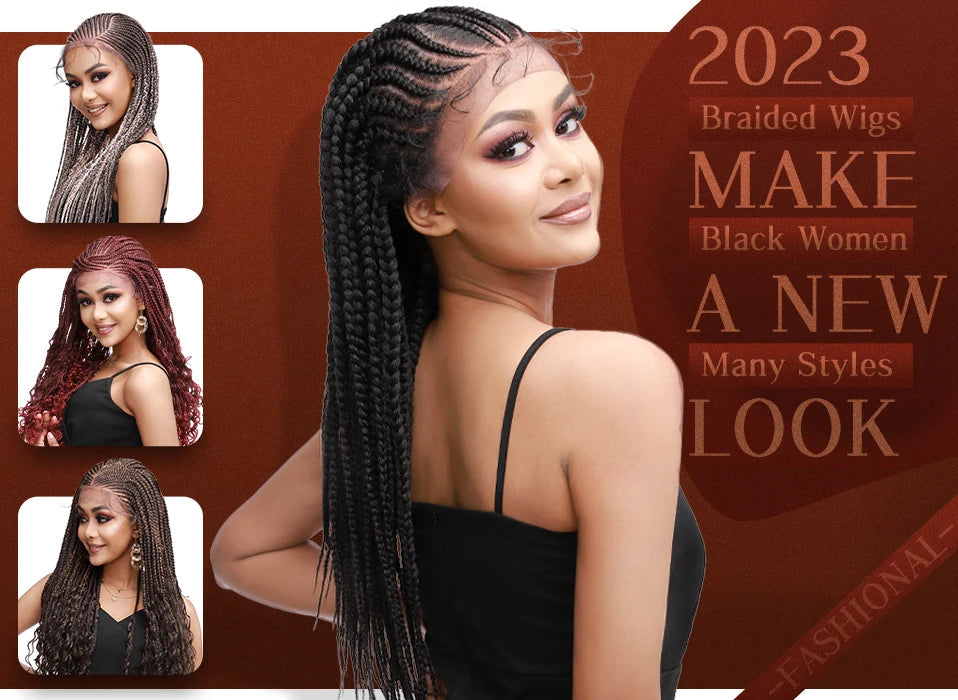 30" Box Braids Lace Front Wig | Baby Hair | Afro Synthetic Braids | Black Women Luxegan