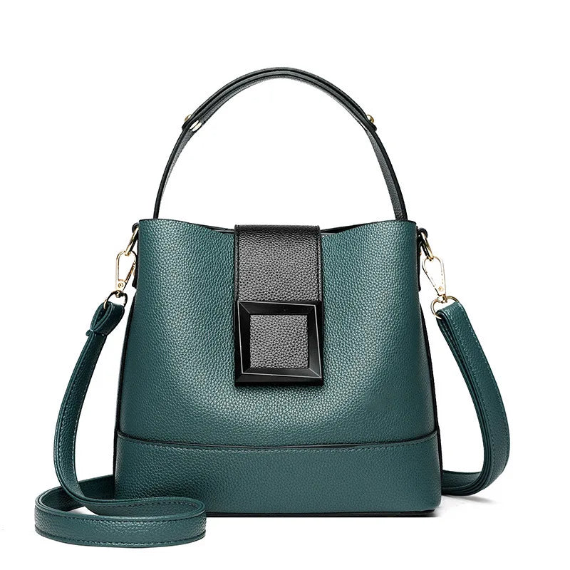New Versatile Leather Bucket Tote Bag | Sophisticated Trendy Female Shoulder Handbag | Elegant Large Capacity Fashion Crossbody | Luxury Vintage Business Bag with Hasp & Zipper Closure Luxegan