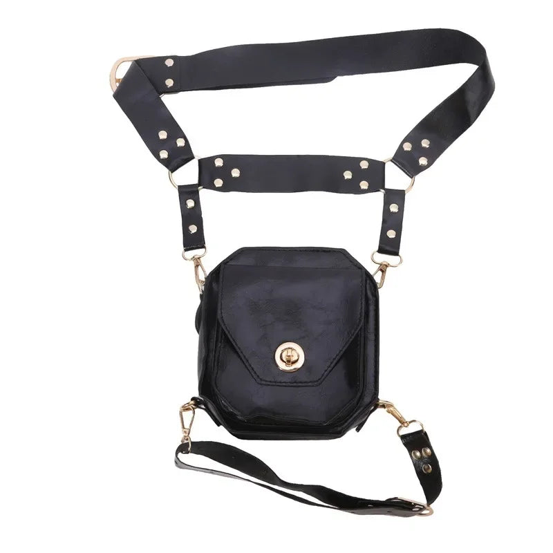 Punk Retro PU Square Waist Bag | Casual Small Square Hip Packs for Women (Multi-function Outdoor Leg Phone Pouch & Crossbody) Luxegan