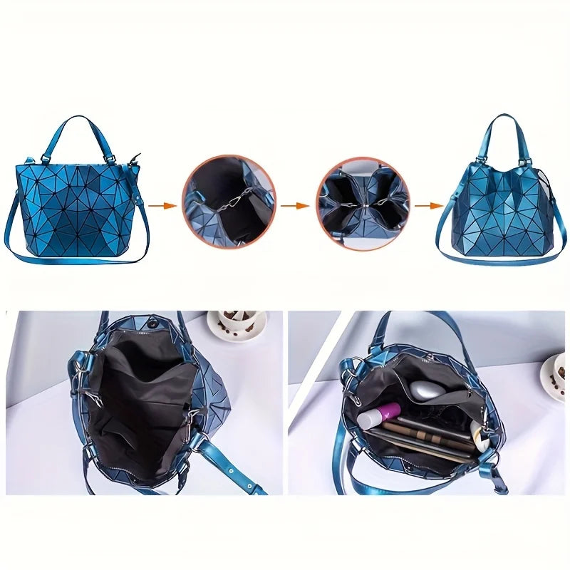 Matte Geometric Diamond Shoulder Bag | Large Capacity PU Leather Bucket & Crossbody Tote Handbag for Women Luxegan