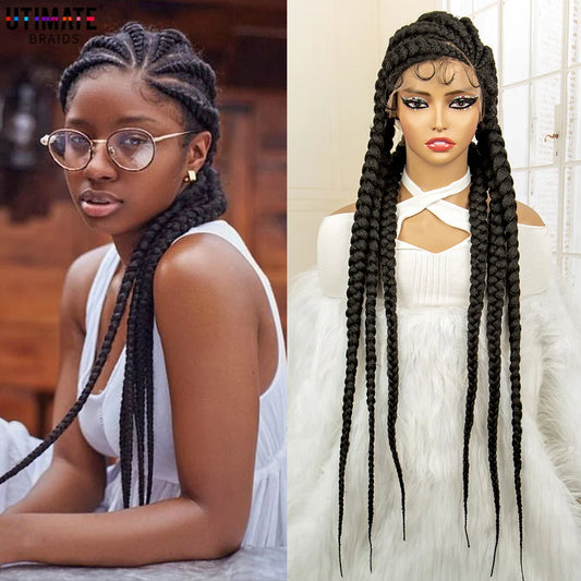 36" Extra Long Box Braided Full Lace Wig | Synthetic Braiding Wig | For Black Women | Lace Frontal Braids