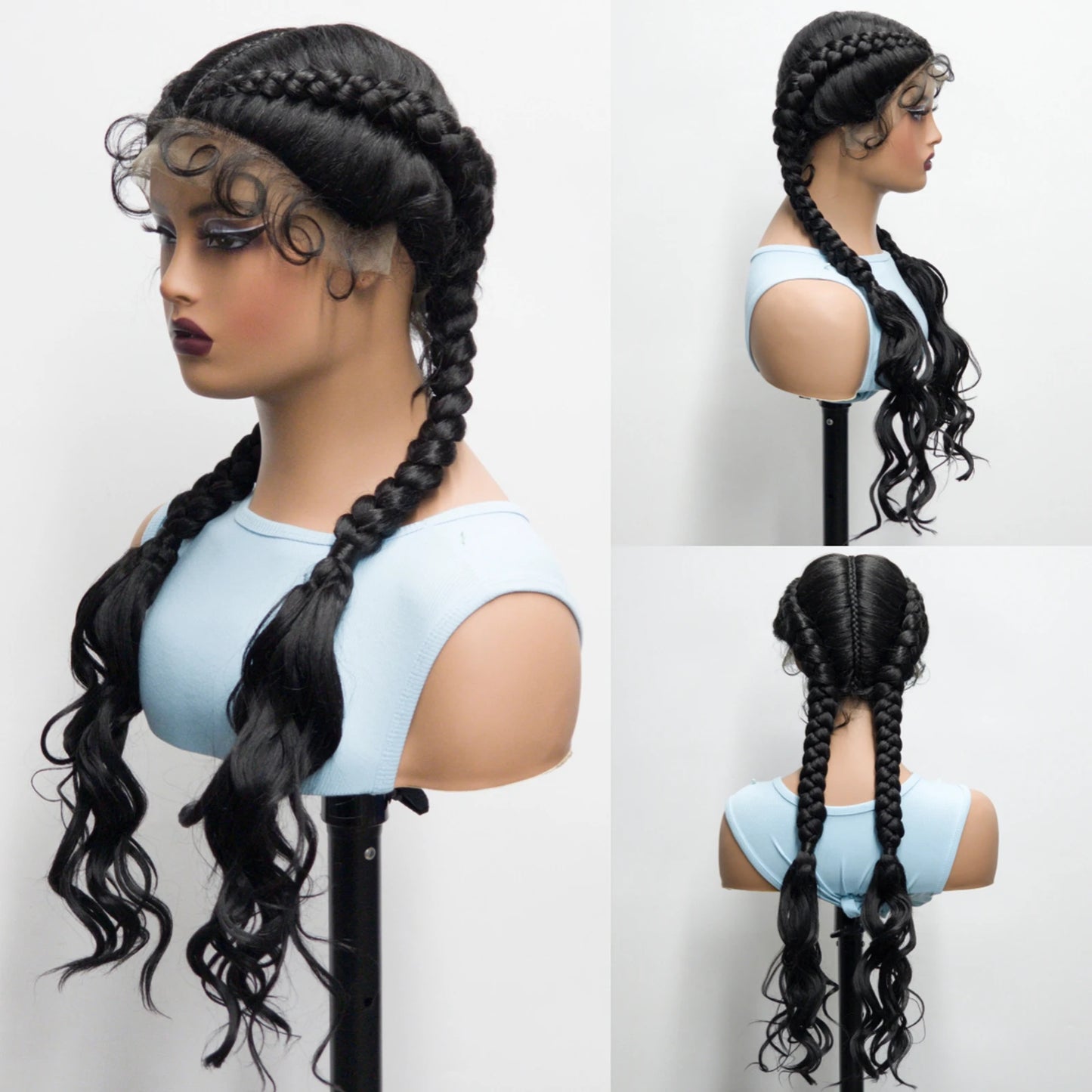 34" Twist Braids Wig | Curly Ends | Lace Front | Baby Hair | Natural Color Luxegan