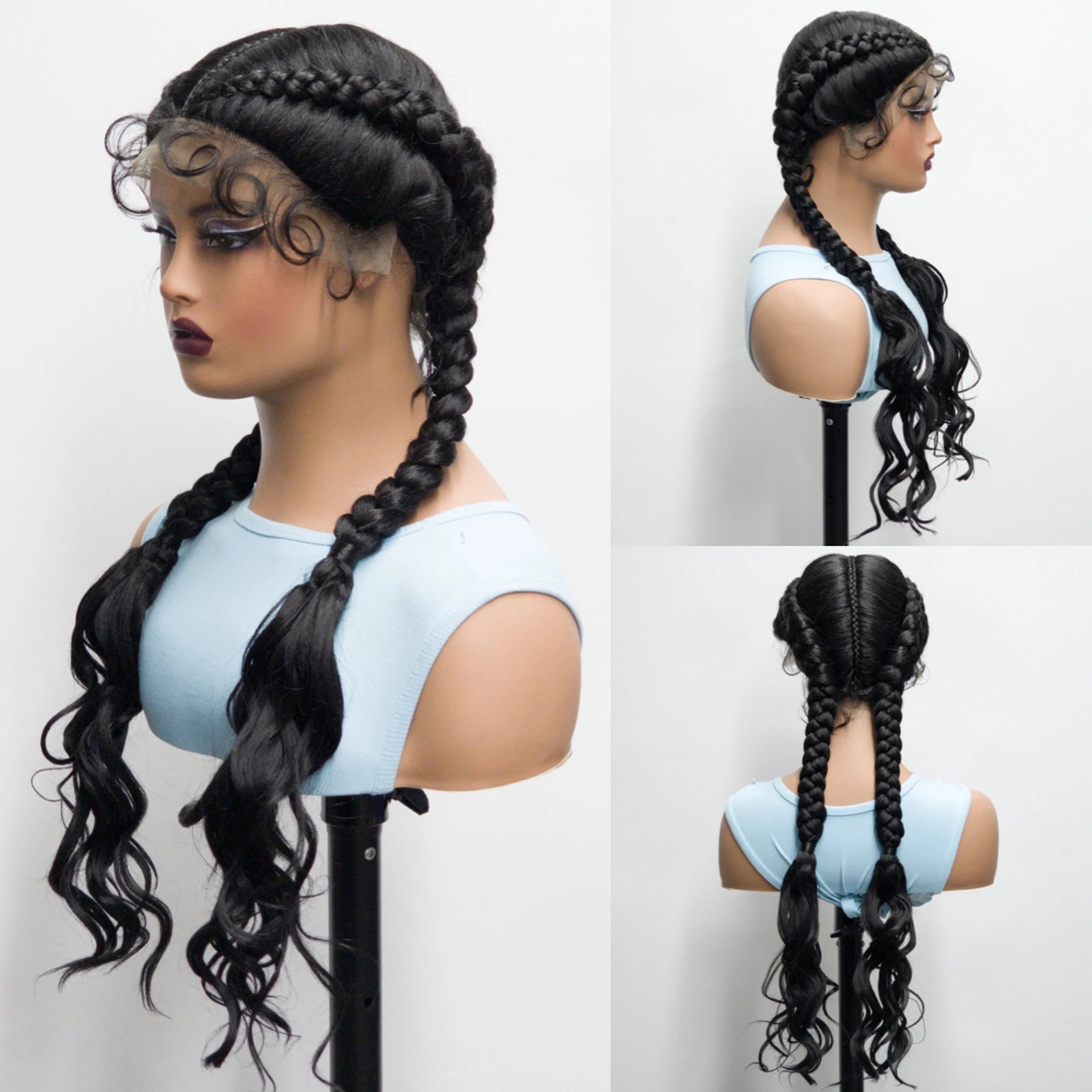 34" Twist Braids Wig | Curly Ends | Lace Front | Baby Hair | Natural Color Luxegan