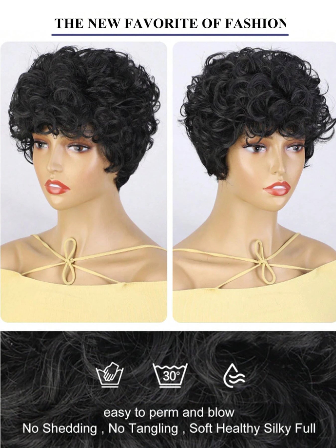 Cut Short Curly Wigs for Women | Glueless Synthetic Full Wigs with Bangs (Daily Wear & Go, Heat Resistant, Black Color for Beginners) Luxegan