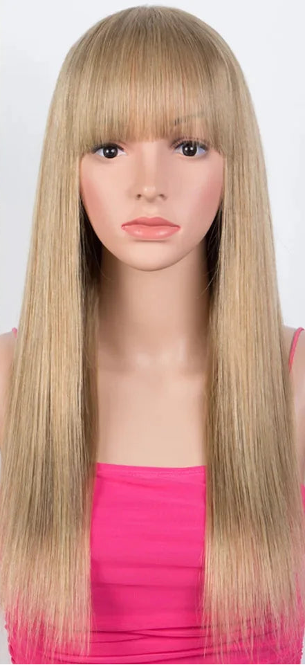 Dirty Pink Straight Human Hair Wig with Bangs | Full Machine Made Brazilian Remy for Women (Wear & Go) Luxegan