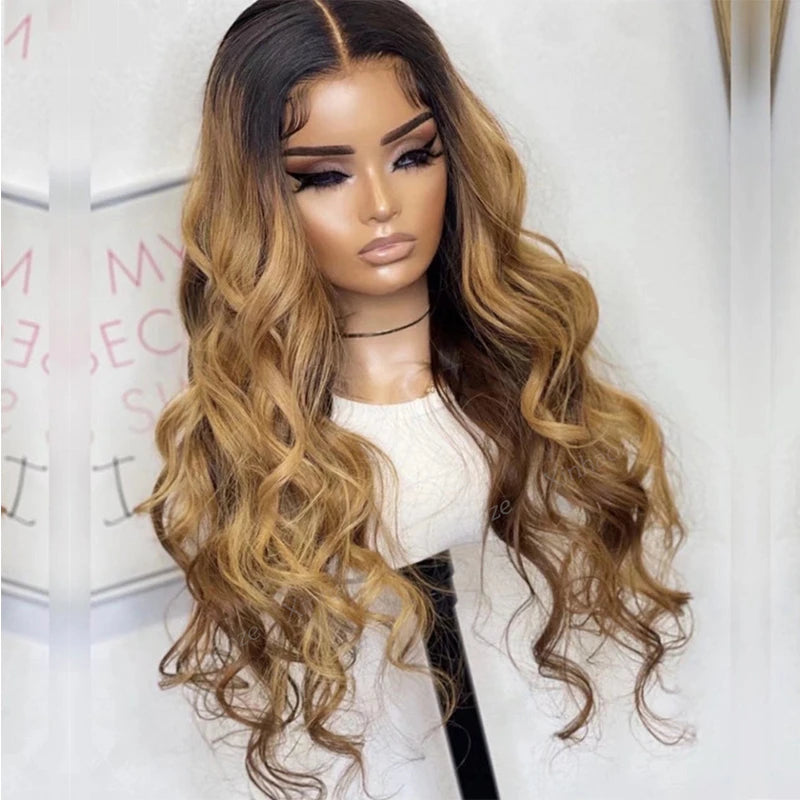 26" Ombre Blonde Body Wave Lace Front Wig - Pre-Plucked, 180% Density, Glueless, with Baby Hair