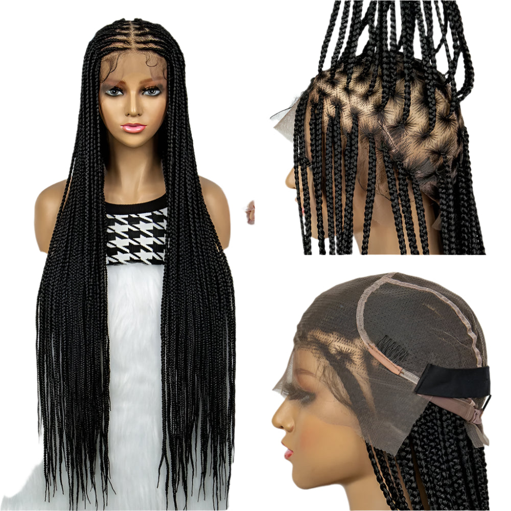 HD Full Lace Knotless Box & Cornrow Braided Wig | Transparent Lace | Synthetic Crochet Braids for Black Women Luxegan