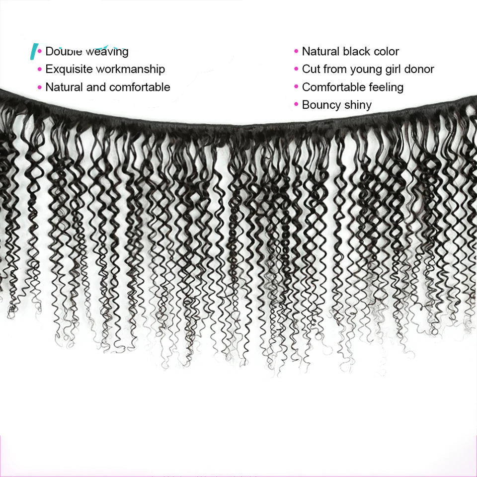 Kinky Curly Brazilian Remy Hair Bundles + HD Lace Closure | 13x4 / 13x6 Jerry Curl Weave Luxegan