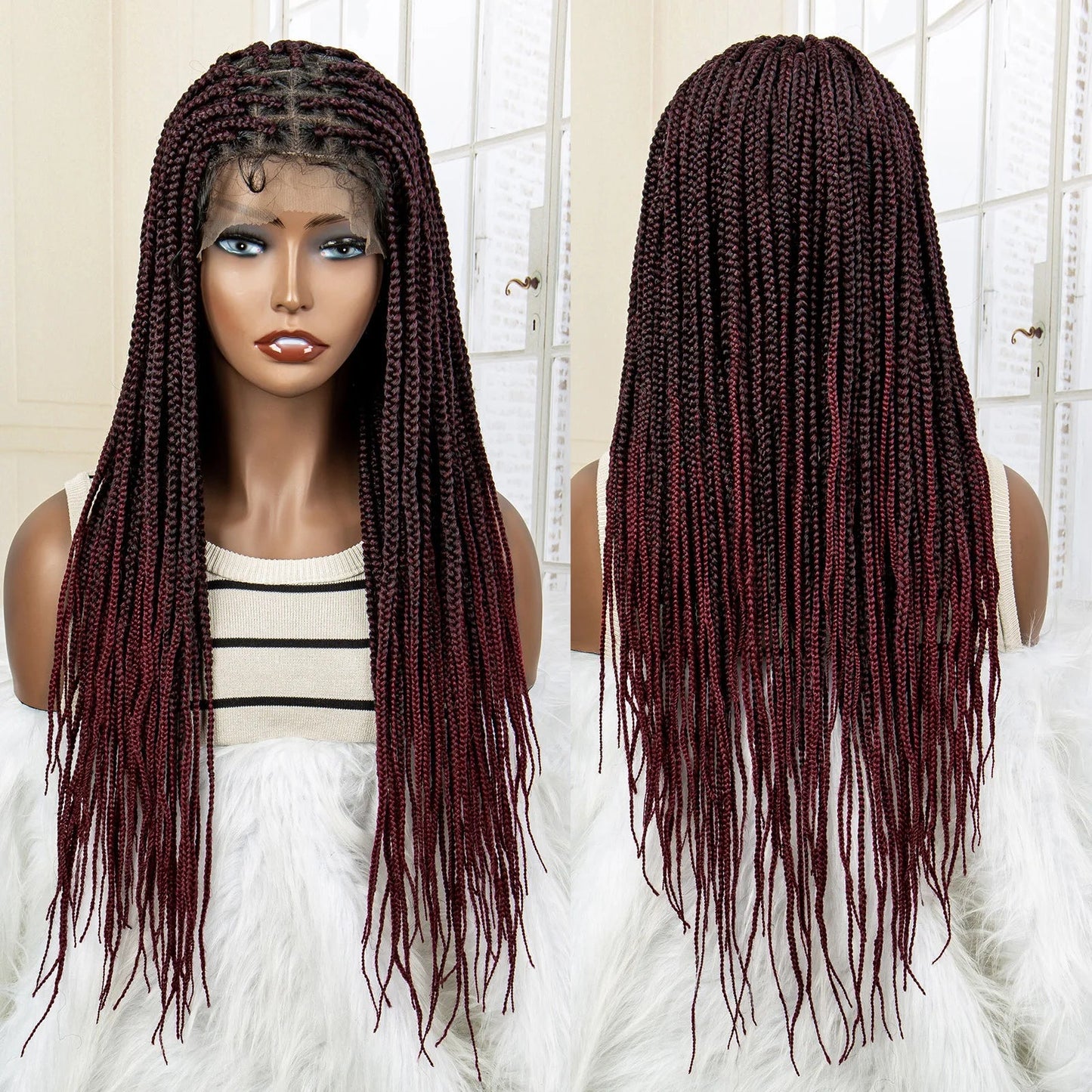 24" Full Lace Knotless Box Braided Wig | Lace Frontal Cornrow Braids | Baby Hair Synthetic Wig for Women Luxegan