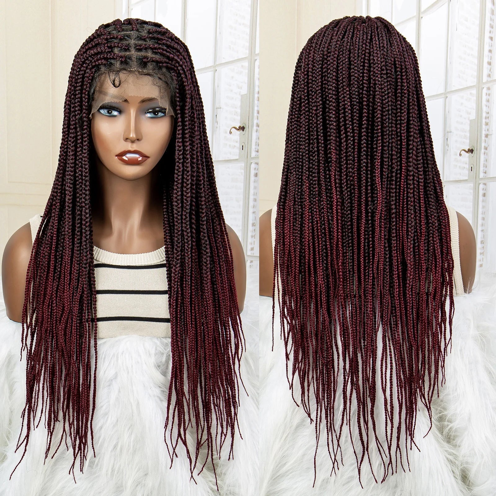 24" Full Lace Knotless Box Braided Wig | Lace Frontal Cornrow Braids | Baby Hair Synthetic Wig for Women Luxegan