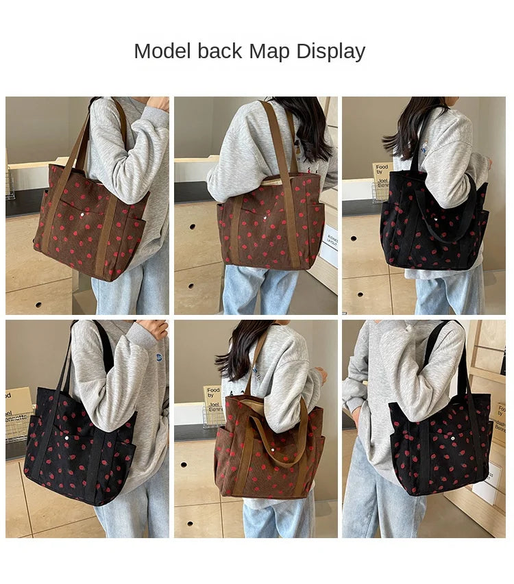 Corduroy Fruit Print Handbag | Sweet Girl Zippered Underarm Bag Luxegan