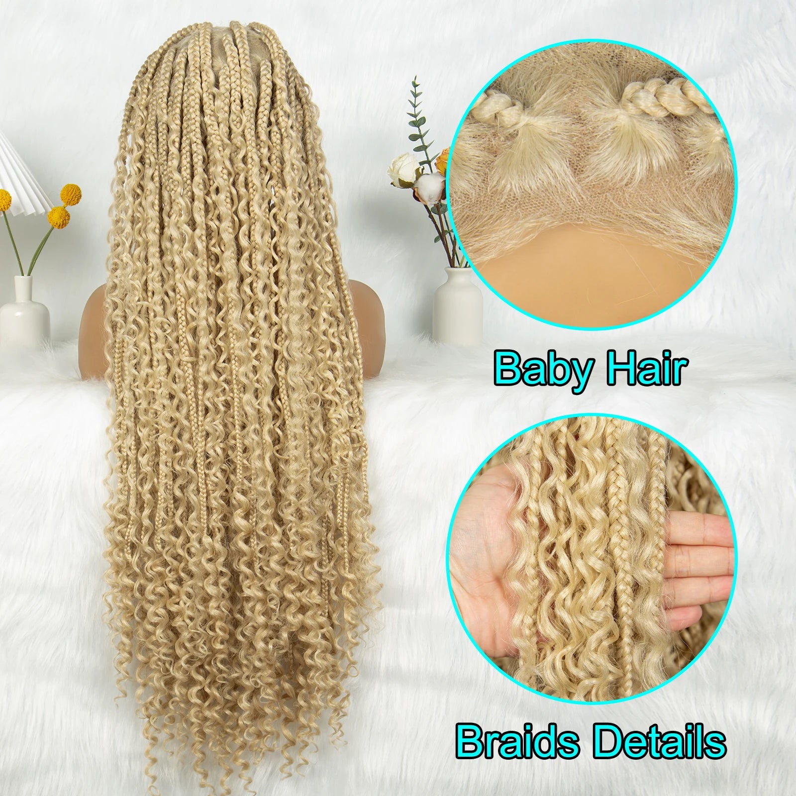 Blonde Bohemian Knotless Box Braids Wig | Transparent HD Full Lace Luxegan