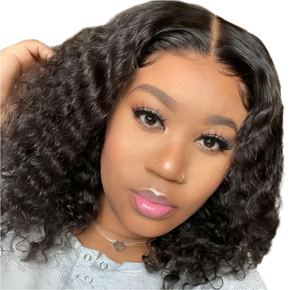 180% Density Deep Wave Bob Wig | Transparent Lace Front Human Hair Luxegan