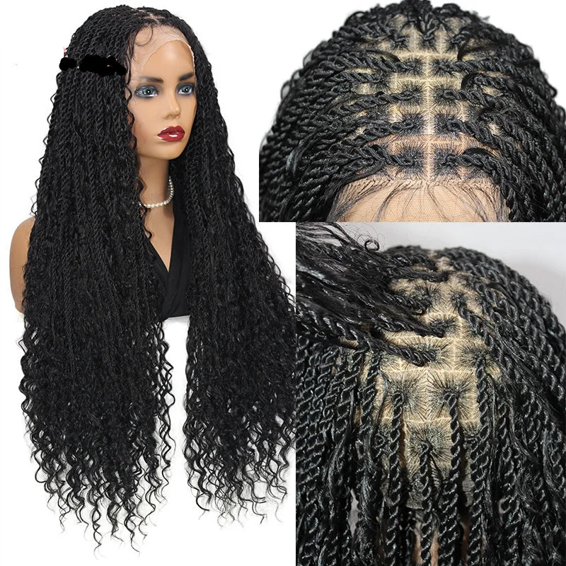 Bohemian Box Braided Wig | Full Lace Senegalese Twist & Goddess Locs Styles | Synthetic Braided Wig | Light Brown Lace