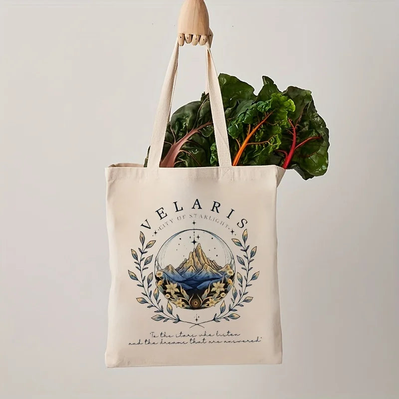 Velaris Pattern Canvas Shoulder Tote Bag | Trendy Folding Commuter & Women's Shopping Bag Luxegan