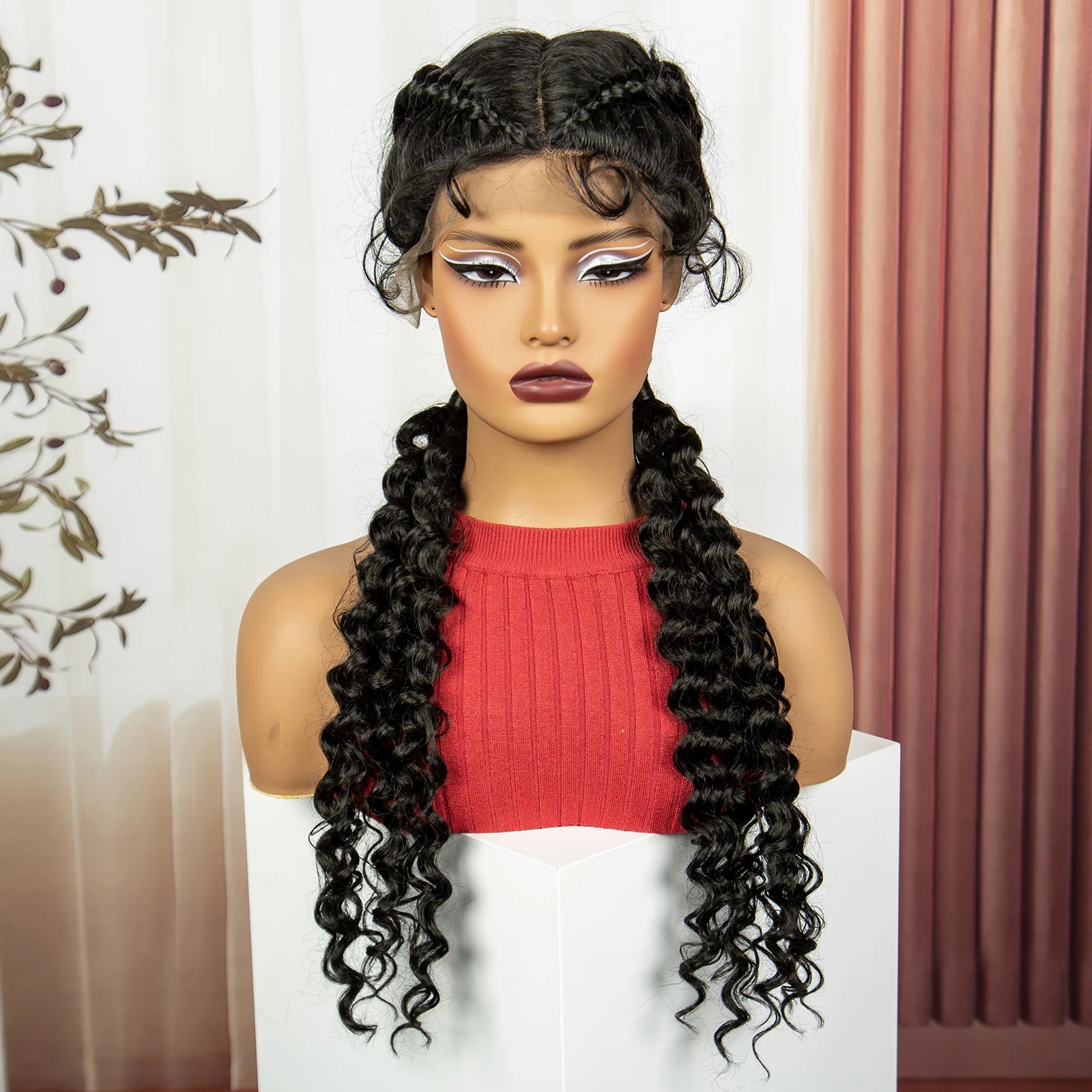 Curly Cornrow Twist Braids Wig | 13x1 T Part Lace | Water Wave | Black Women Luxegan