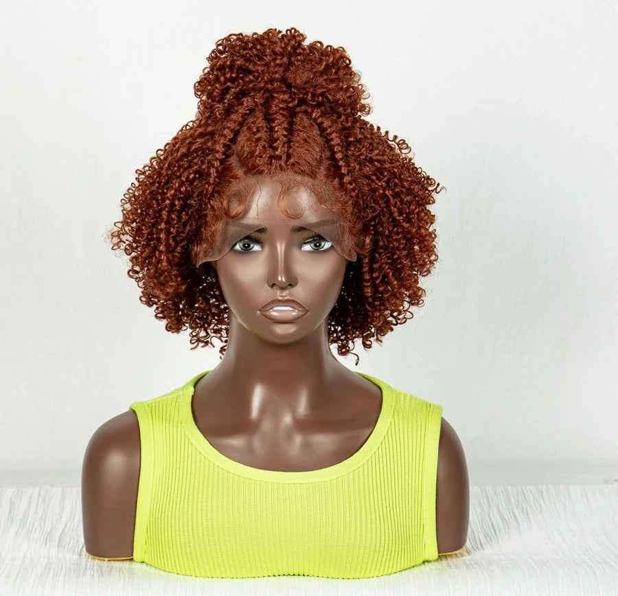 Short Afro Curly Knotless Braids Wig | Lace Front | Baby Hair Luxegan