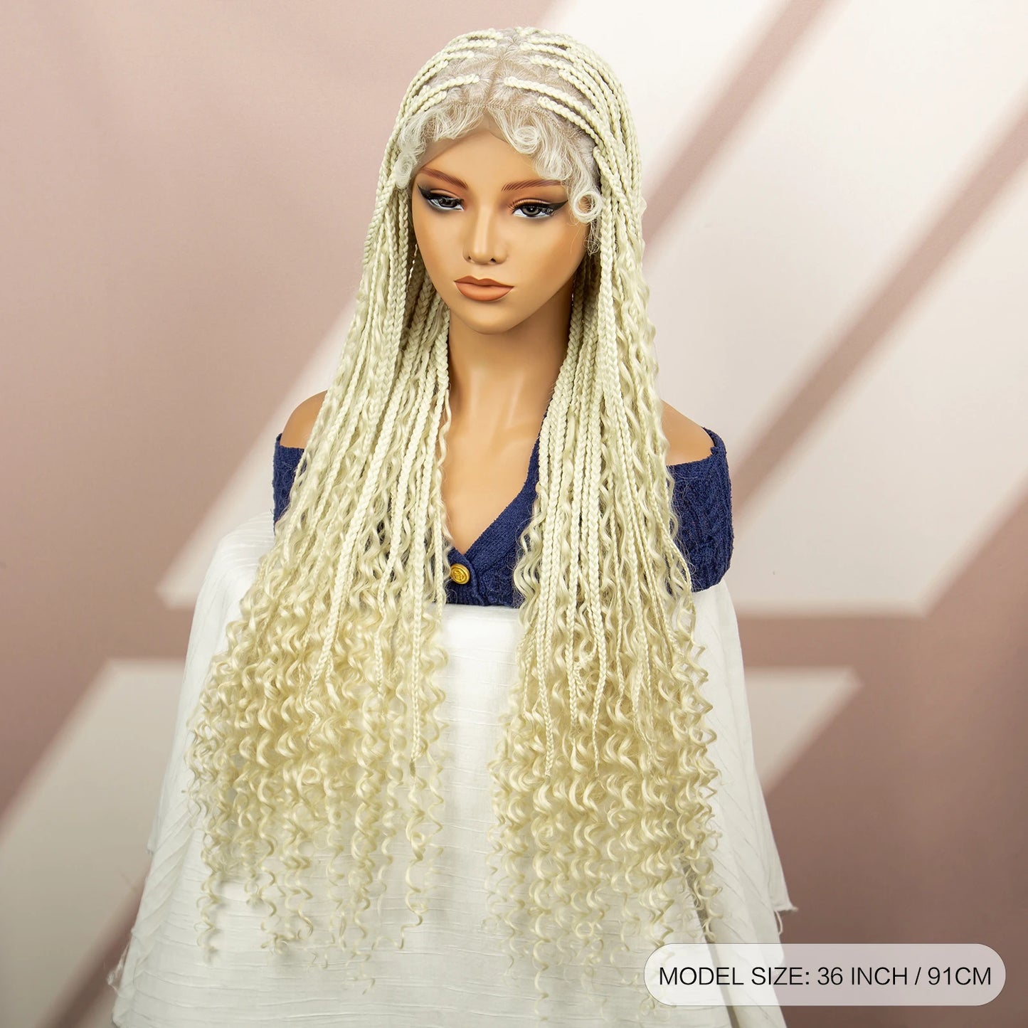 Boho Box Braided Wig with Curly Hair | Goddess Locs Accents | Full Lace Brown Braids Wig | Bohemian Box Braid Wig