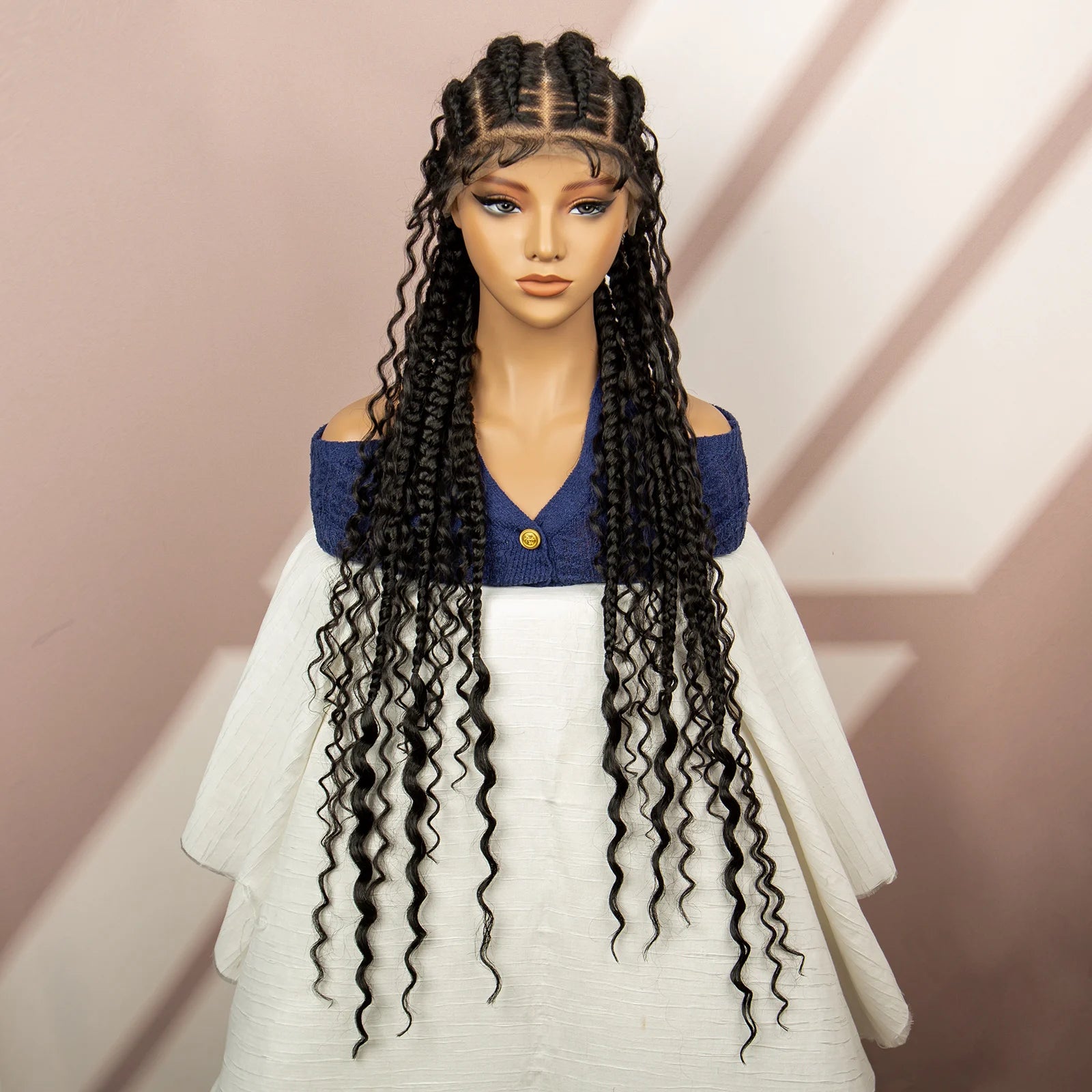 34" Cornrow Braided Wig | Full Lace | Baby Hair | Boho Braids | Kanekalon Synthetic Luxegan