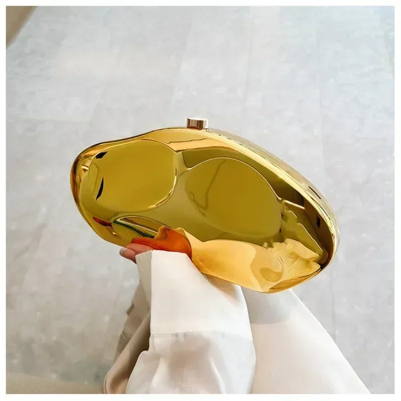Hard Acrylic Shell Minaudiere | Gold/Silver/Blue Metal Shiny Evening Clutch Luxegan