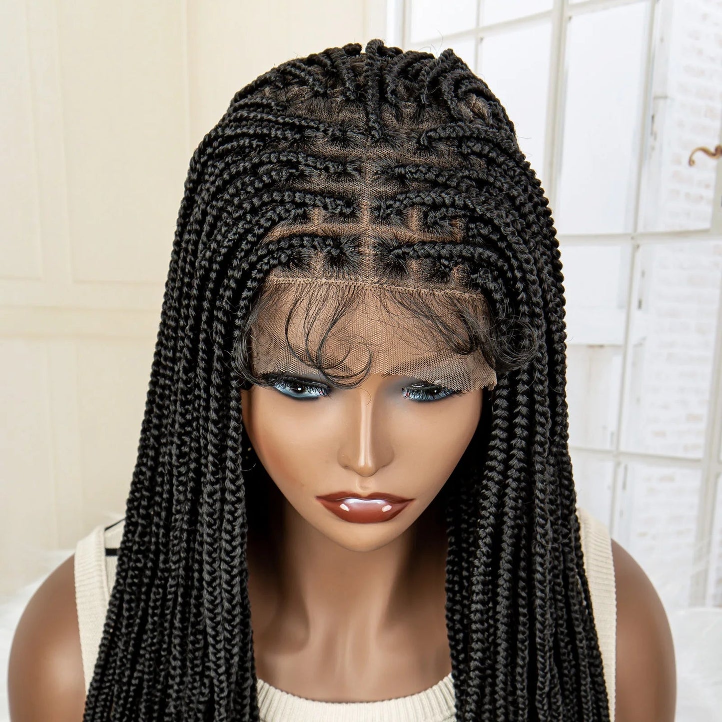 24" Full Lace Knotless Box Braided Wig | Lace Frontal Cornrow Braids | Baby Hair Synthetic Wig for Women Luxegan
