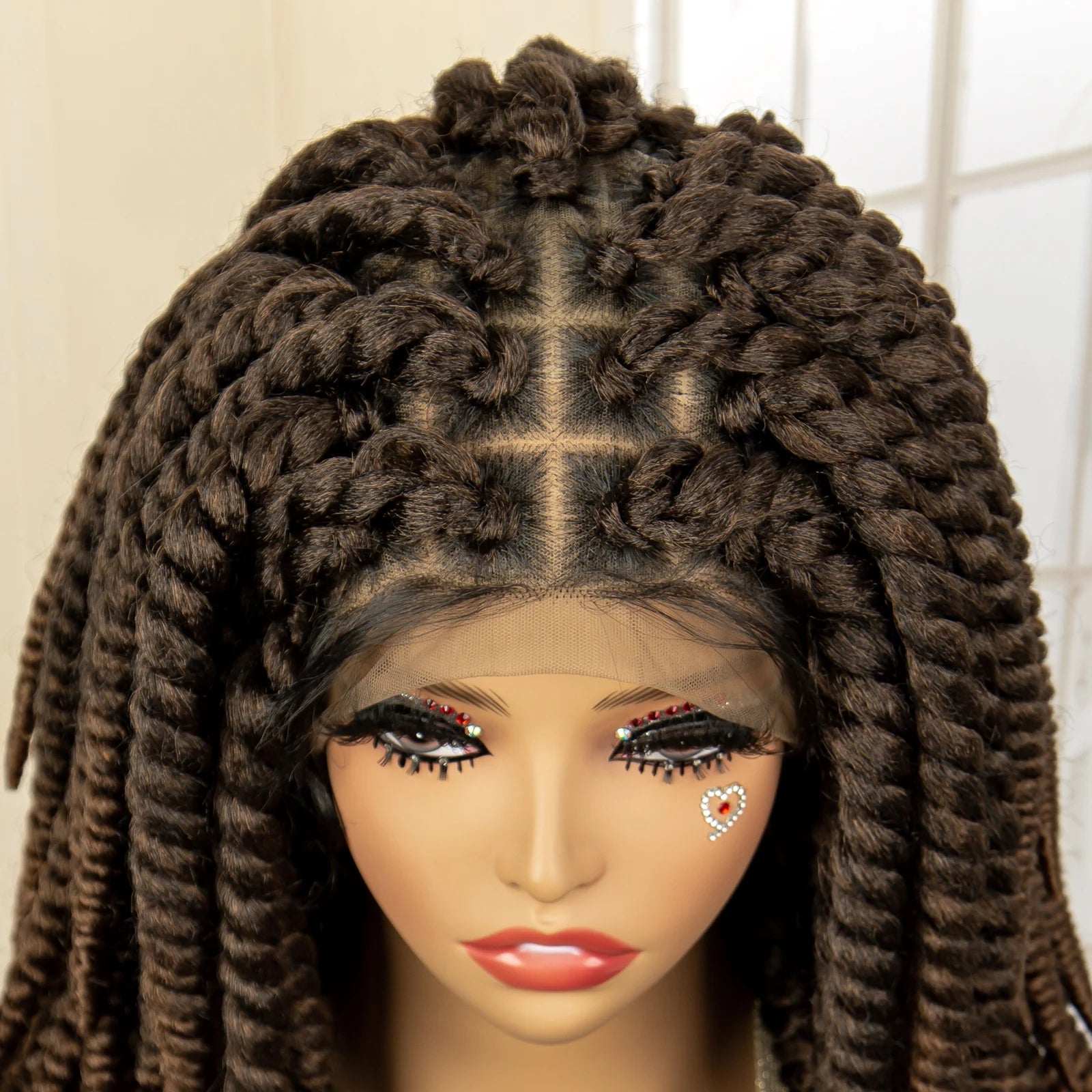 16 Inch Brown Twisted Braided Bob Wig | Full Lace | Kanekalon Fiber | For Black Women - Luxegan