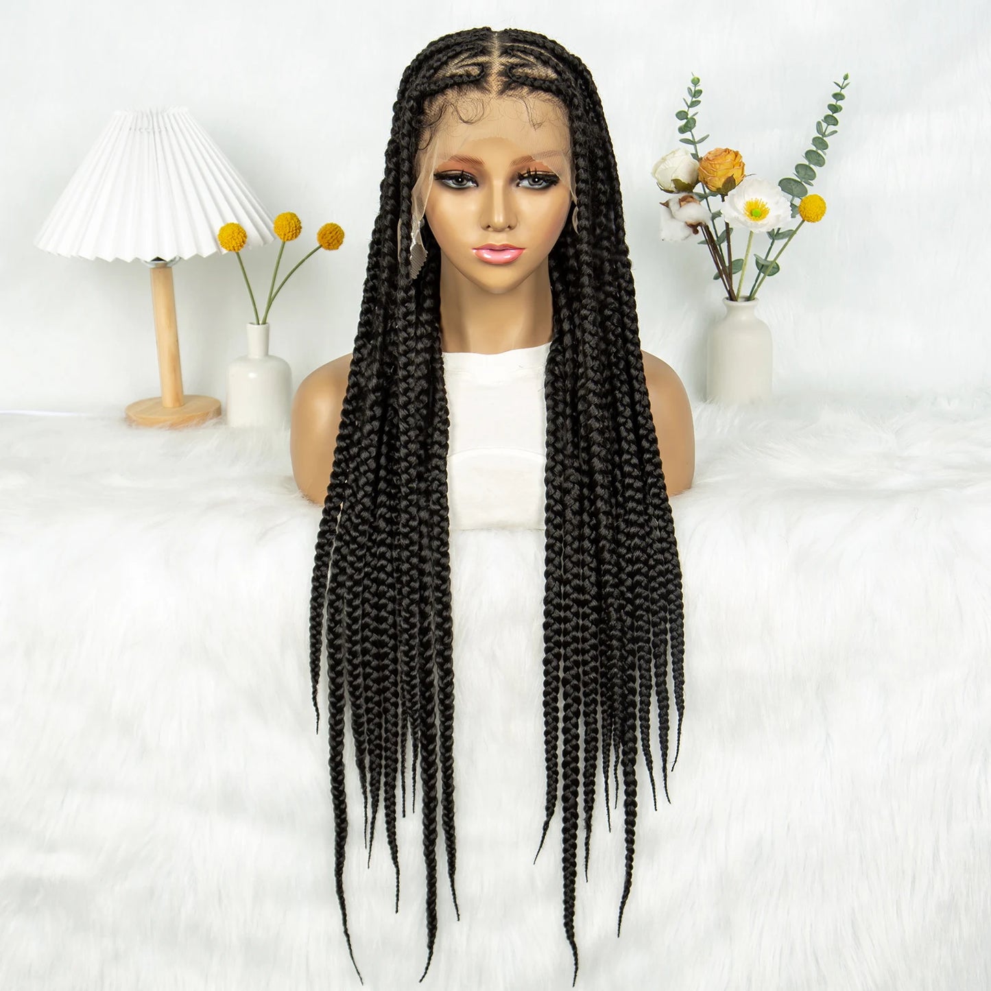 Synthetic Braided Wigs Dreadlocks Full Lace With Crochet Hand Braid Braiding Hair Knotless Box Cornrow Braid For Black Women