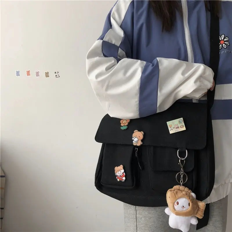 Cute Retro Girl Messenger Shoulder Bag | Canvas Student School Female Luxegan