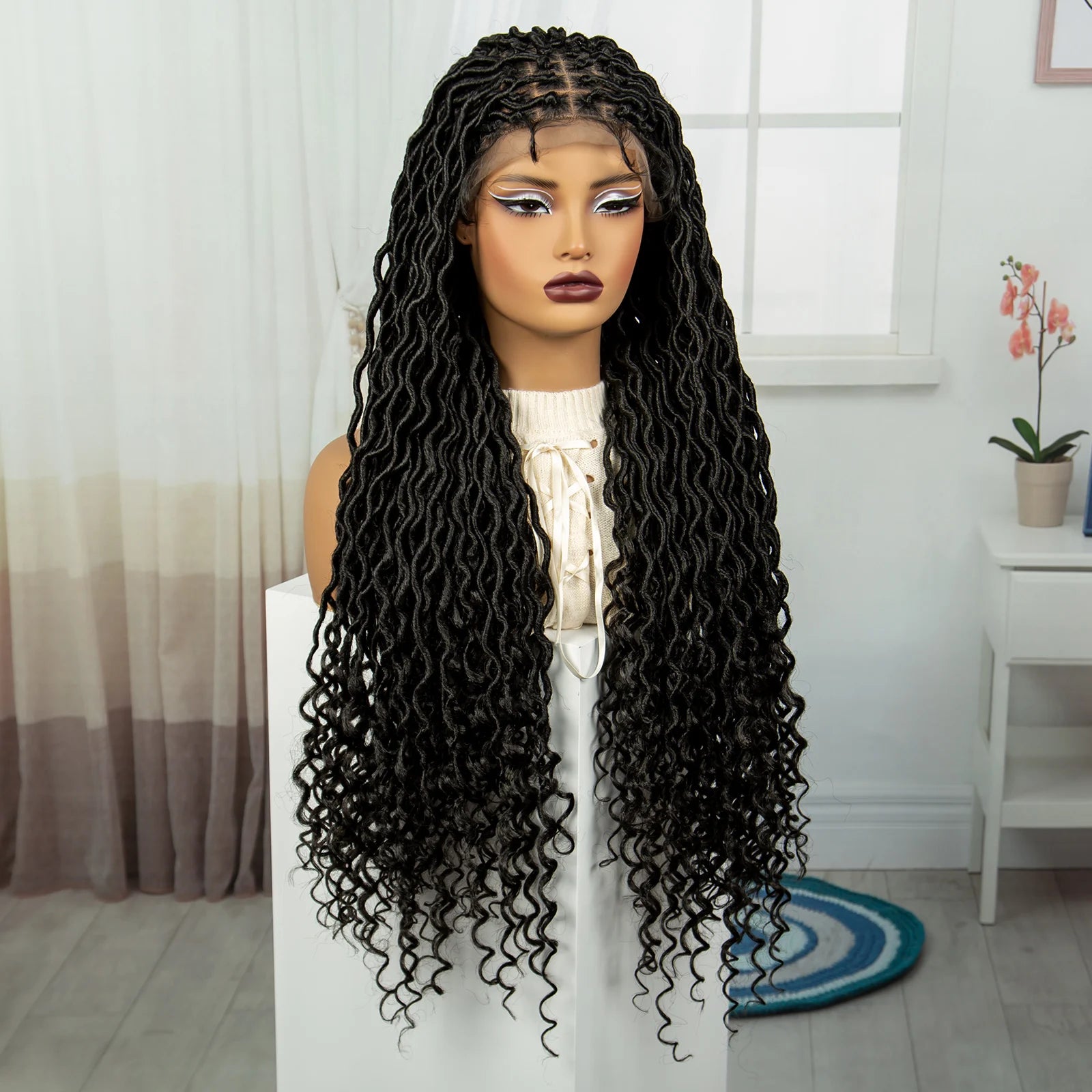 32" Water Wave Dreadlocks & Knotless Braids Wig | Lace Front | Baby Hair Luxegan